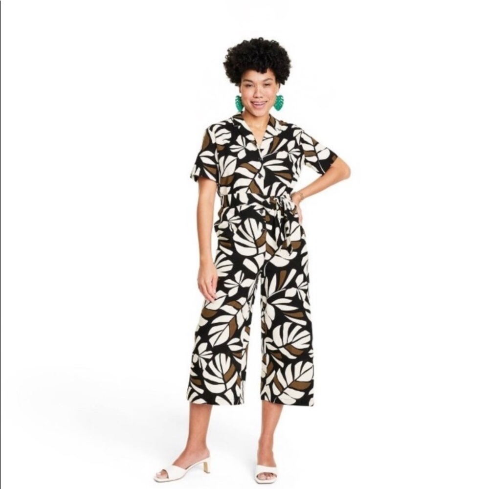 Tabitha Brown x Target Women's Neutral Botanical Print Tie-Front Jumpsuit